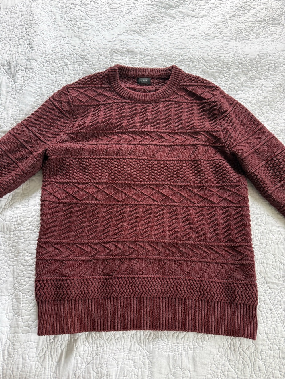 J. Crew Men's Burgundy Textured Crewneck Sweater